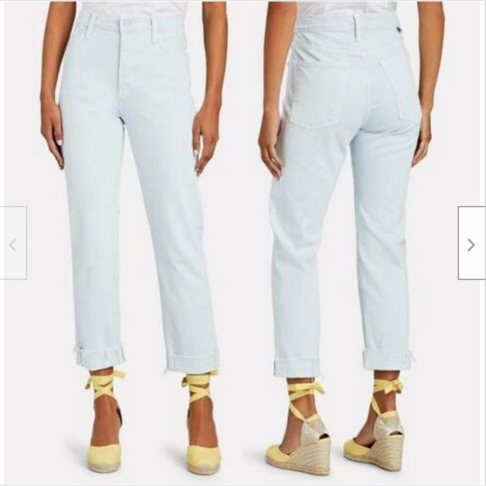 Mother The Scrapper Cuff Ankle Fray Jeans 32 Baby Blue